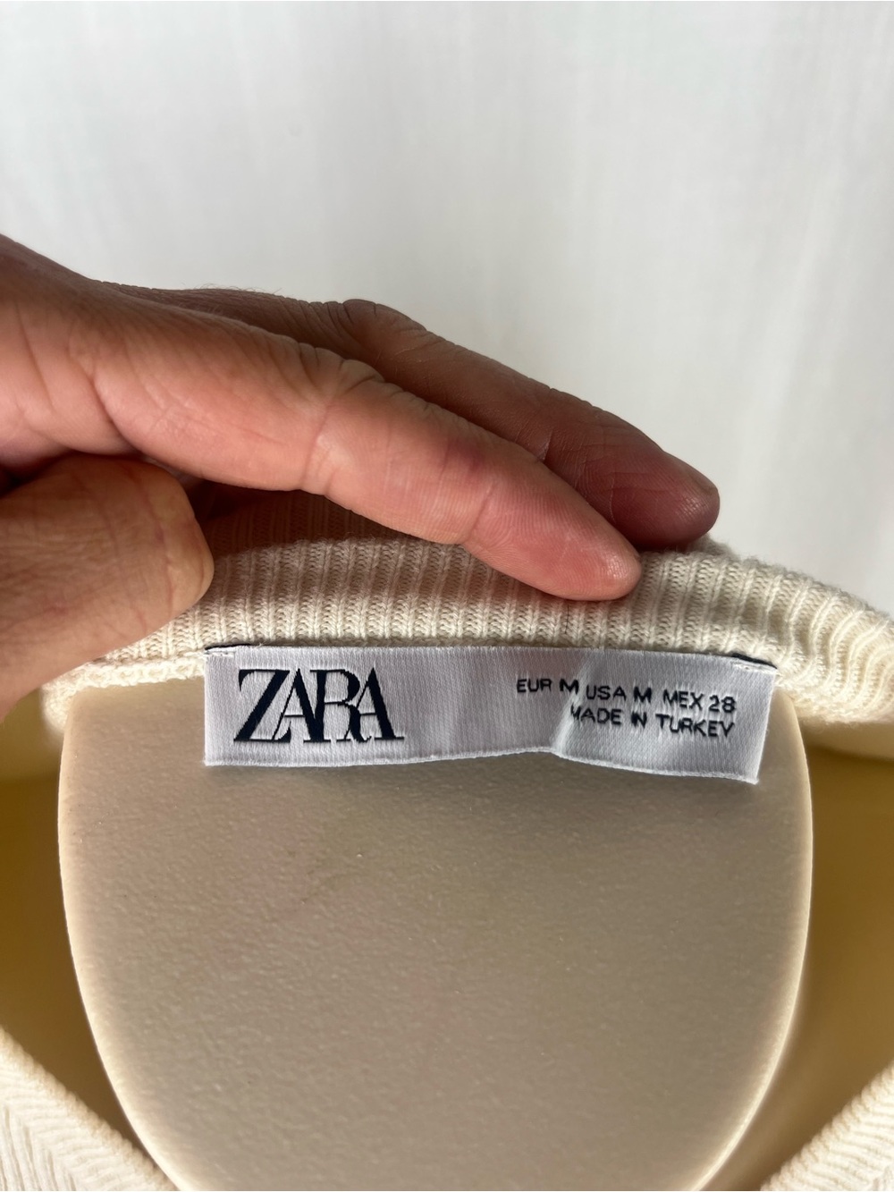 Zara Cream Ribbed Tie-Detail Crop Top Medium - Picture 5 of 6